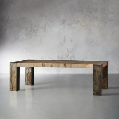 Telluride Mexican Oak Dining Table With Naturally Oxidized Steel Base