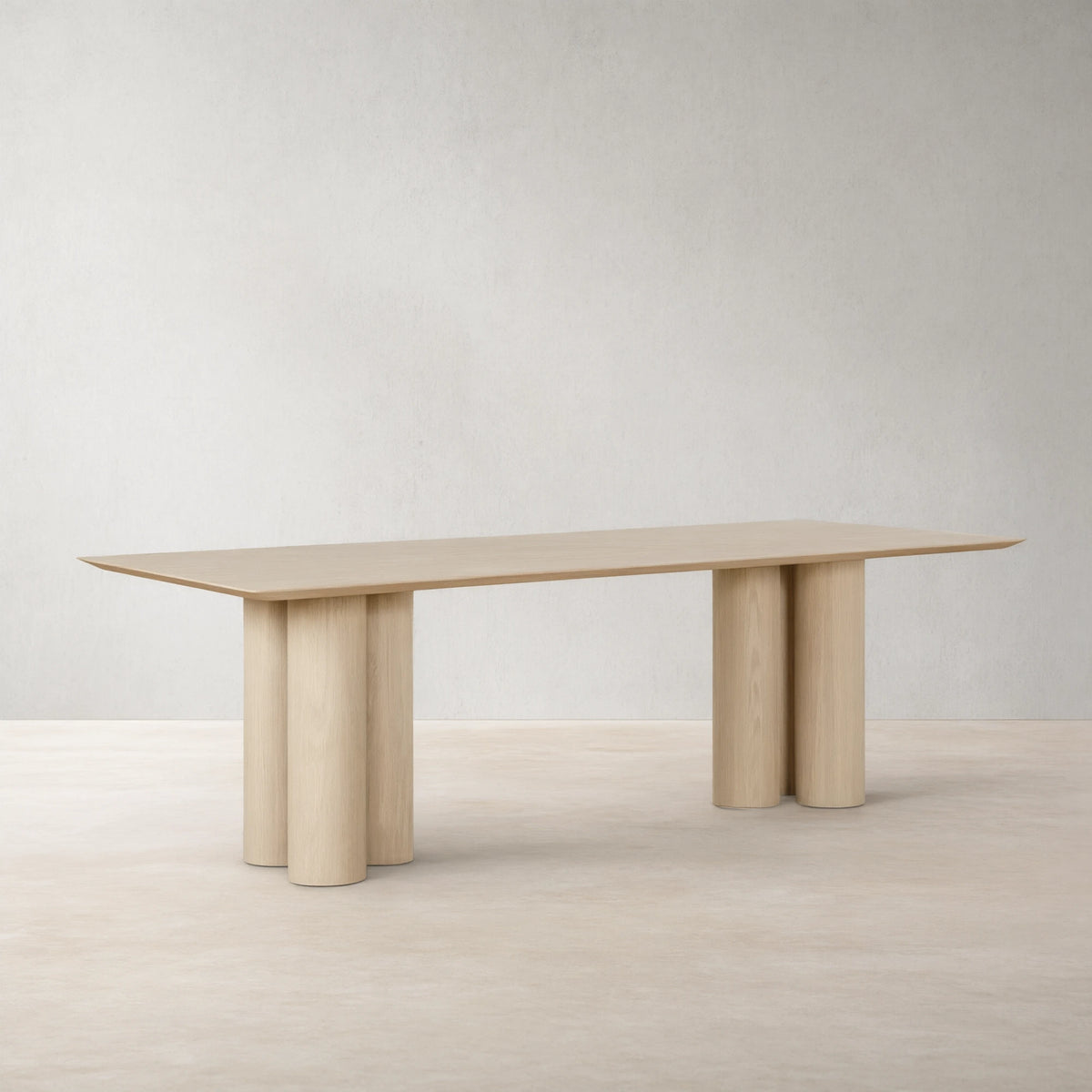 Rinde Solid Wood Ash Rectangle Dining Table with Sculptural Columnar Legs