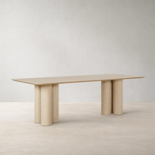 Rinde Solid Wood Ash Rectangle Dining Table with Sculptural Columnar Legs