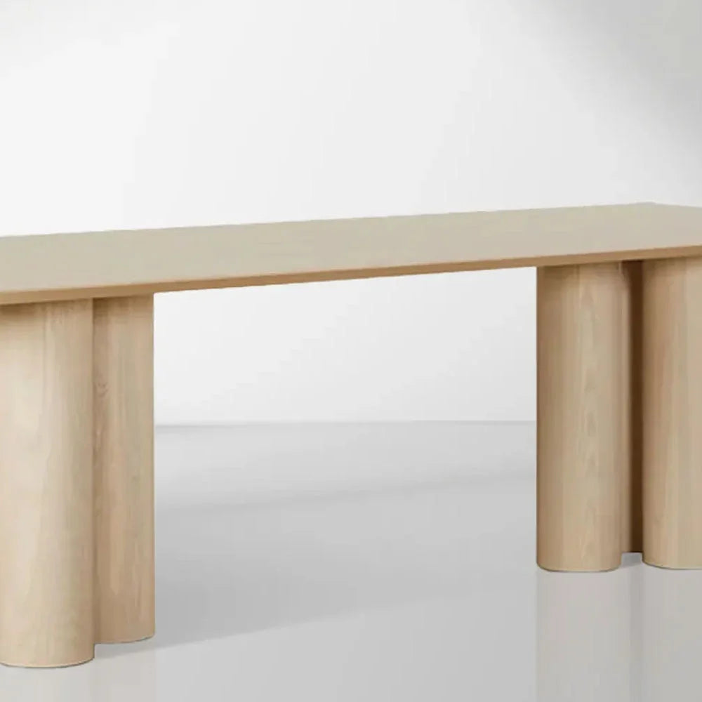 Rinde Solid Wood Ash Rectangle Dining Table with Sculptural Columnar Legs