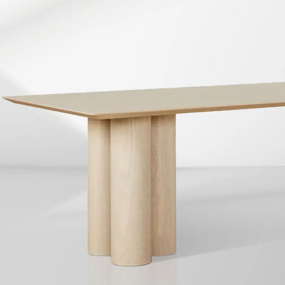 Rinde Solid Wood Ash Rectangle Dining Table with Sculptural Columnar Legs
