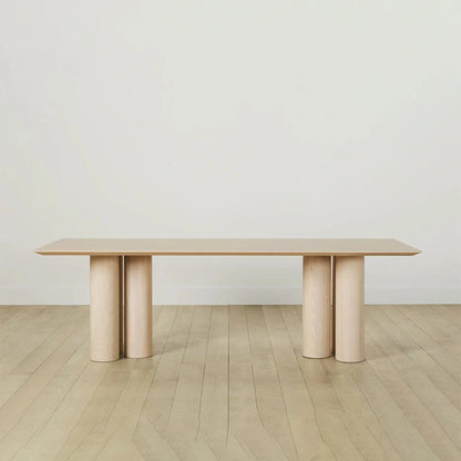 Rinde Solid Wood Ash Rectangle Dining Table with Sculptural Columnar Legs