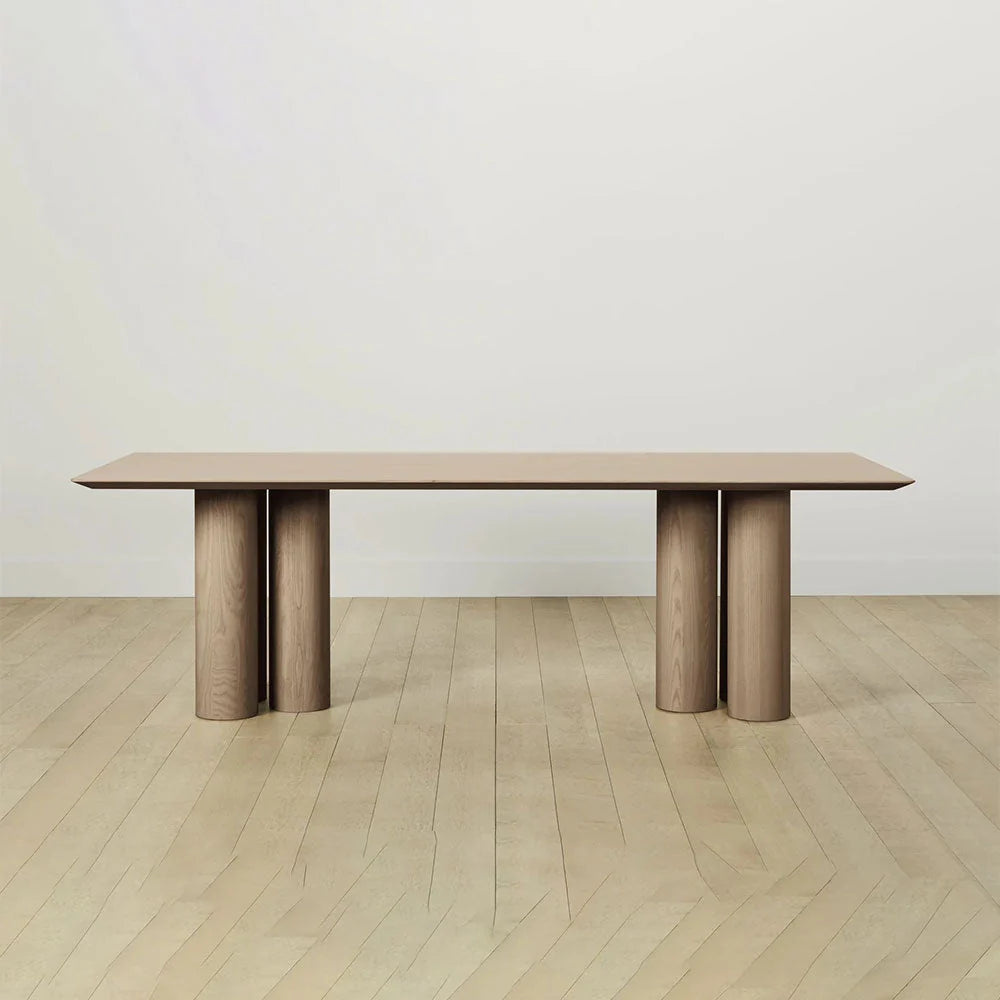 Rinde Solid Wood Ash Rectangle Dining Table with Sculptural Columnar Legs