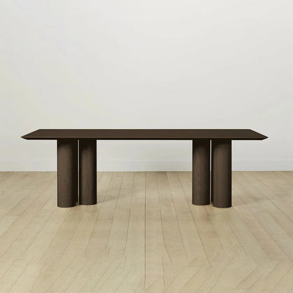 Rinde Solid Wood Ash Rectangle Dining Table with Sculptural Columnar Legs