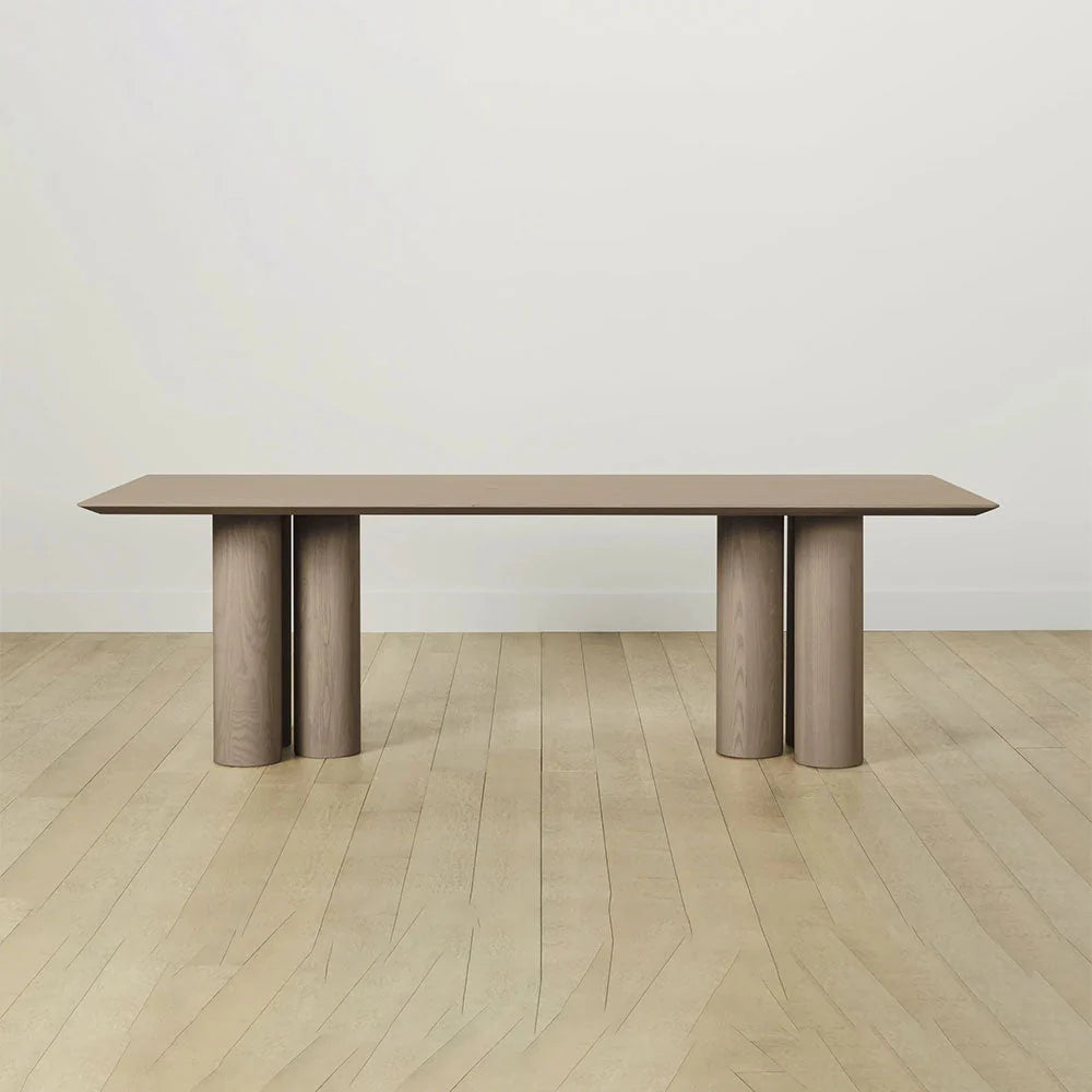 Rinde Solid Wood Ash Rectangle Dining Table with Sculptural Columnar Legs