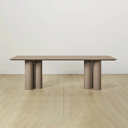 Rinde Solid Wood Ash Rectangle Dining Table with Sculptural Columnar Legs