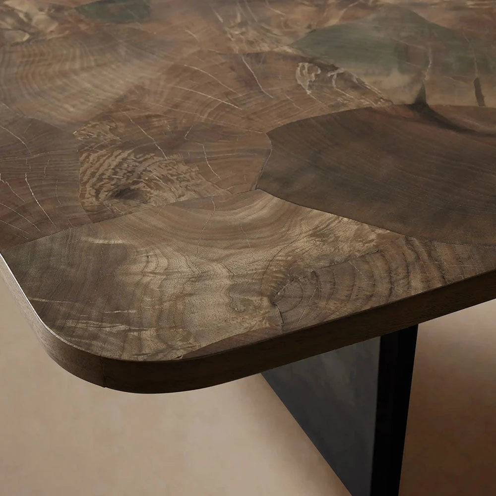 Polanco Wood Dining Table with Naturally Oxidized Steel panels Base