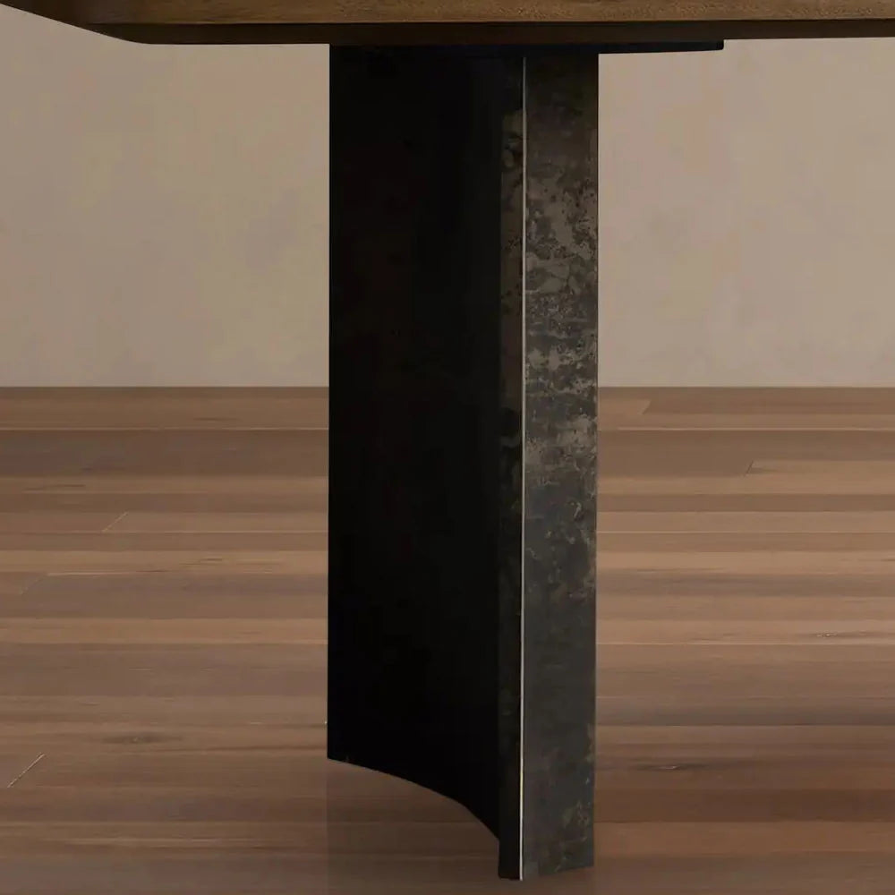 Polanco Wood Dining Table with Naturally Oxidized Steel panels Base