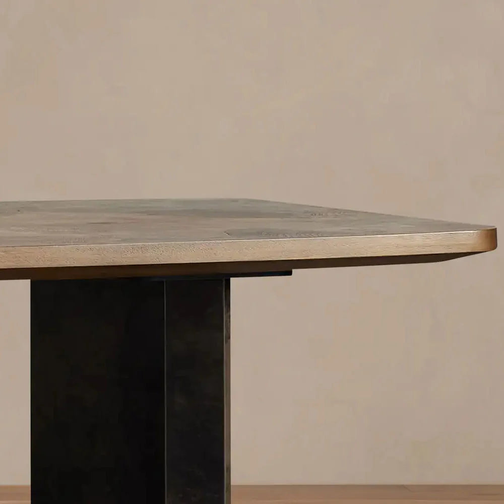 Polanco Wood Dining Table with Naturally Oxidized Steel panels Base