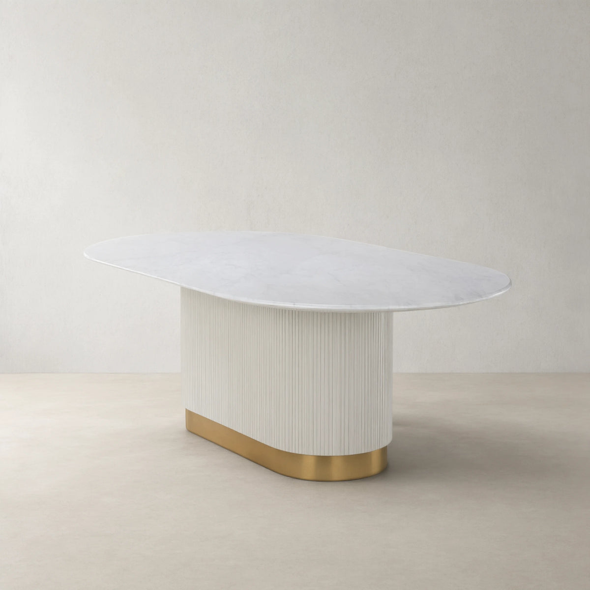 Panoso Carrara Marble Top Dining Table with Wood Reeded Base
