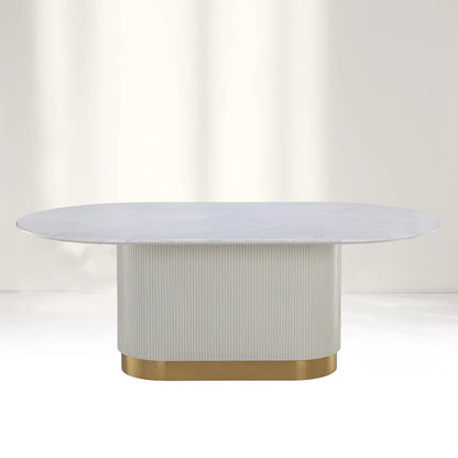 Panoso Carrara Marble Top Dining Table with Wood Reeded Base
