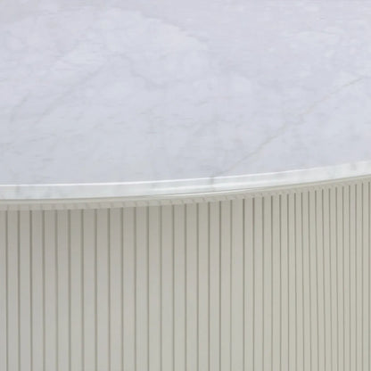 Panoso Carrara Marble Top Dining Table with Wood Reeded Base