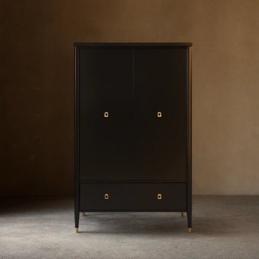 Lavenir French-Inspired Gloss Black Drawer Armoire