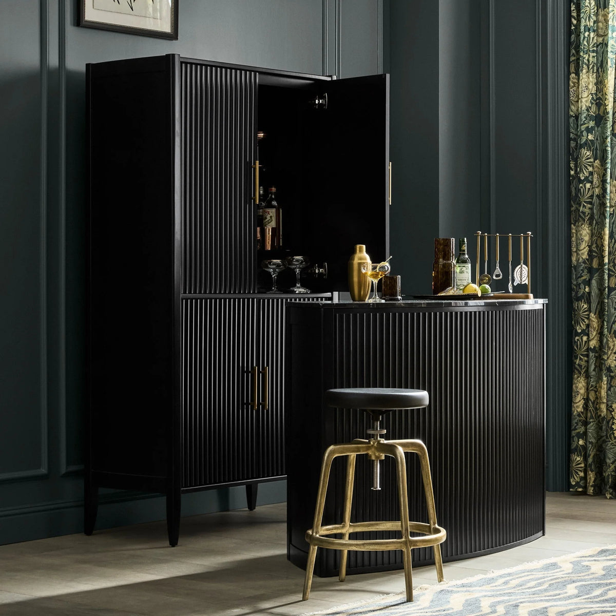 Louis Wood Bar Cabinet Constructivist-Inspired Wine Cabinet With Drawer
