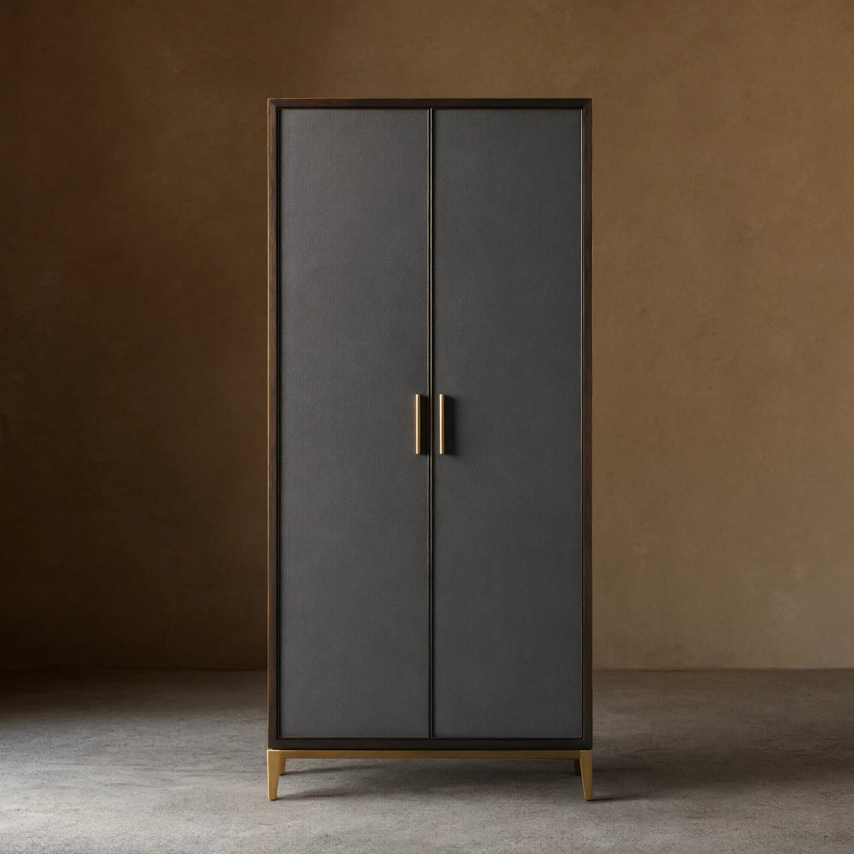 Malone Solid Wood Double Door Tall Cabinet With Leather Detailing