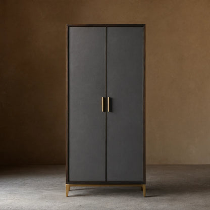 Malone Solid Wood Double Door Tall Cabinet With Leather Detailing
