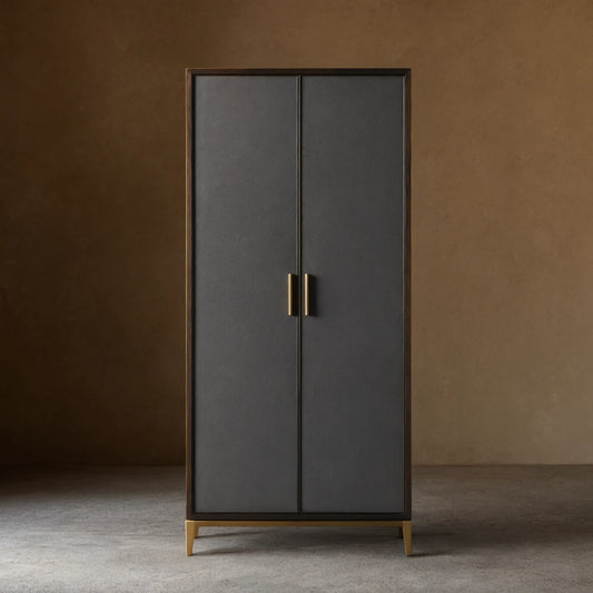 Malone Solid Wood Double Door Tall Cabinet With Leather Detailing
