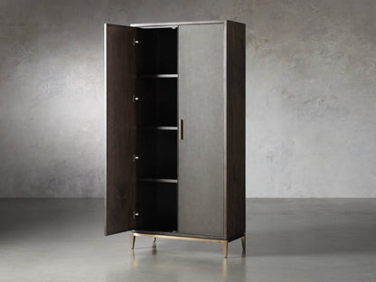 Malone Solid Wood Double Door Tall Cabinet With Leather Detailing