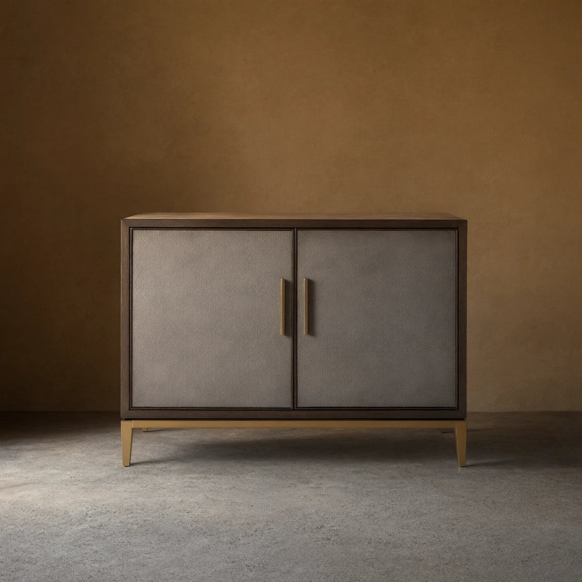 Malone Two-Door Wood Buffet Cabinet Sideboard With Leather Accents