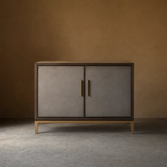 Malone Two-Door Wood Buffet Cabinet Sideboard With Leather Accents