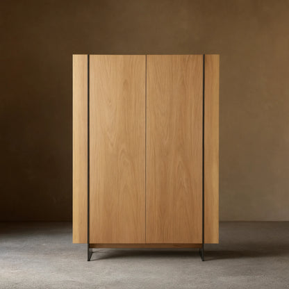 Mihaela Oak Wood Tall Cabinet Wine Barrel Inspired