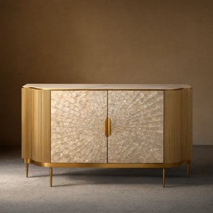 Perla Slate Top Sideboard Luxury Gold Buffet Cabinet With Mother-of-Pearl Door Panel