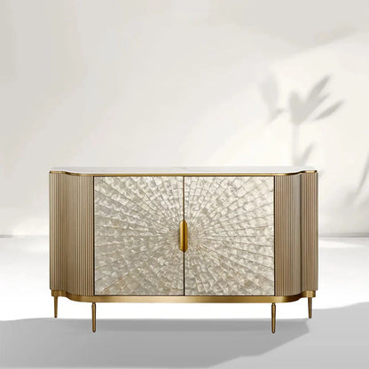 Perla Slate Top Sideboard Luxury Gold Buffet Cabinet With Mother-of-Pearl Door Panel