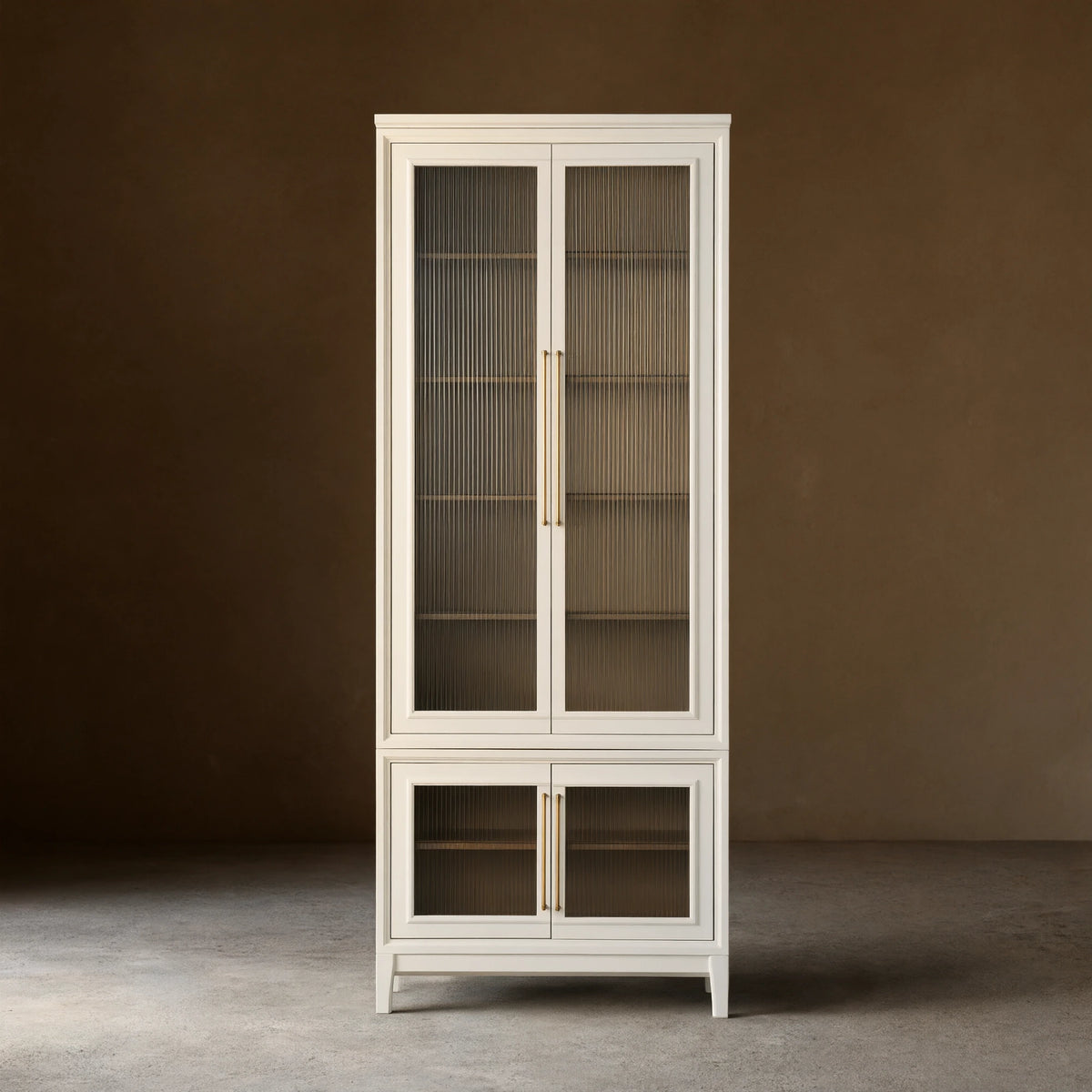 Rowan Modular Reeded Tall Display Cabinet With Glass Doors