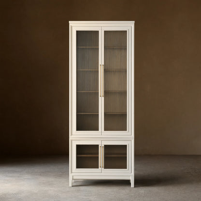 Rowan Modular Reeded Tall Display Cabinet With Glass Doors