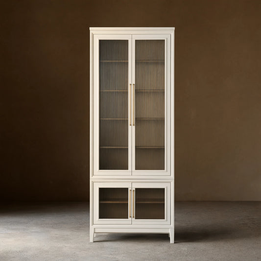Rowan Modular Reeded Tall Display Cabinet With Glass Doors