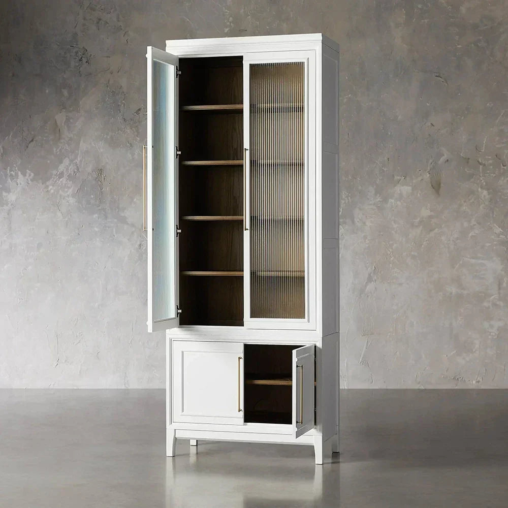 Rowan Modular Reeded Tall Display Cabinet With Glass Doors