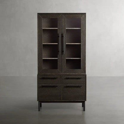 Sullivan Glass-Door Bookcase Wood Display Cabinets with File Drawer Base