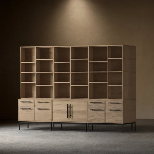 Sullivan Large Modular Bookcase Wood Living Room Tall Cabinet with File Drawers