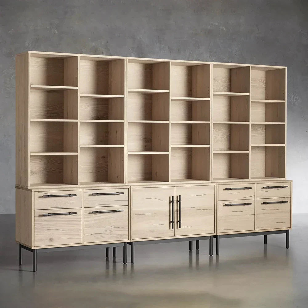 Sullivan Large Modular Bookcase Wood Living Room Tall Cabinet with File Drawers