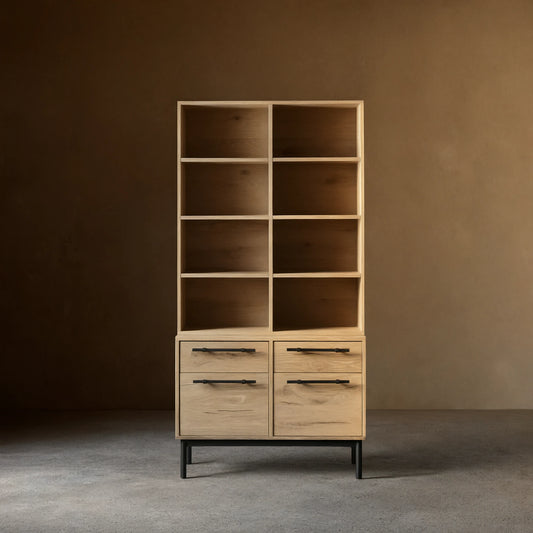 Sullivan Oak Wood Bookcase Office Storage Cabinet with File Drawer
