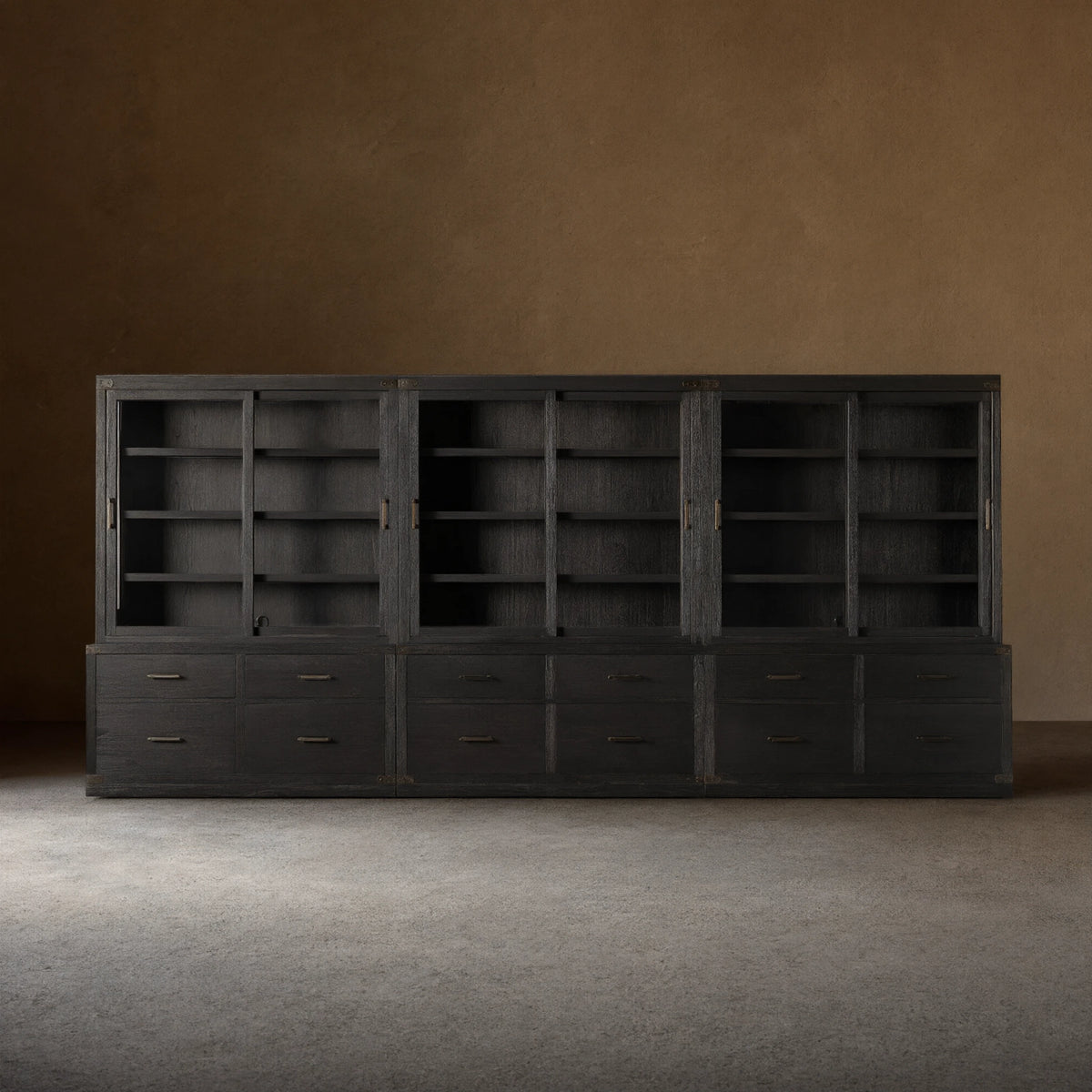 Tremont Large Modular Tall Cabinets Solid Wood Bookcases with Sliding Glass Doors
