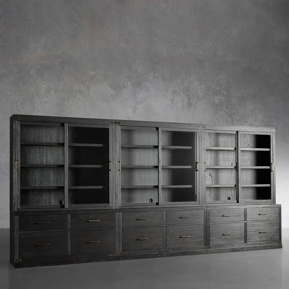 Tremont Large Modular Tall Cabinets Solid Wood Bookcases with Sliding Glass Doors