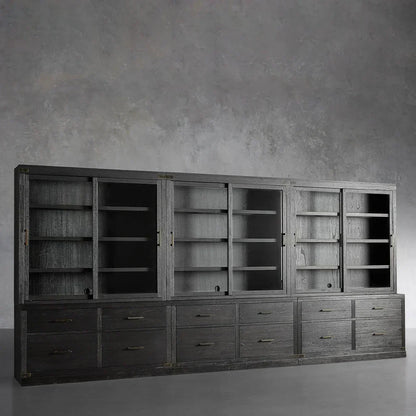 Tremont Large Modular Tall Cabinets Solid Wood Bookcases with Sliding Glass Doors