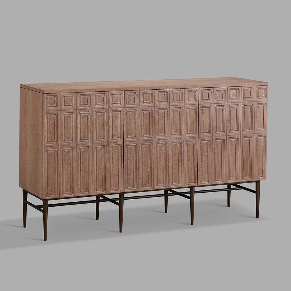 Verdin 3-Door Sideboards Wood Living Room Entrance Storage Cabinets With Steel Base