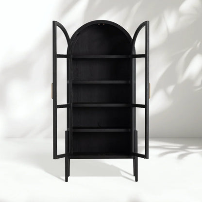 Hattie Wright Mediterranean Glass Door Display Cabinets Wood Living Dining Room Tall Cabinets