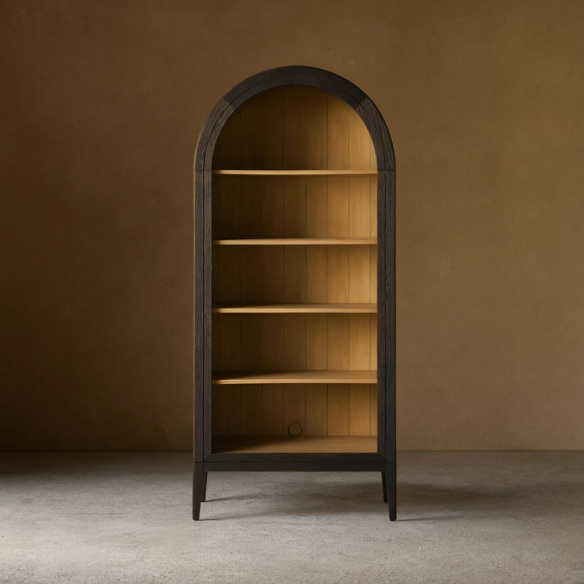 Hattie Solid Oak Open Bookcase Arch-Inspired Design Display Cabinets