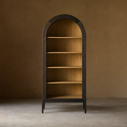 Hattie Solid Oak Open Bookcase Arch-Inspired Design Display Cabinets