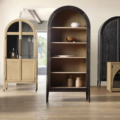 Hattie Solid Oak Open Bookcase Arch-Inspired Design Display Cabinets