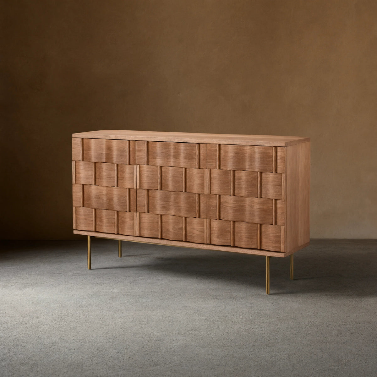 Ariel Woven-Texture 3-Door Sideboard Scandinavian Wood Storage Cabinets