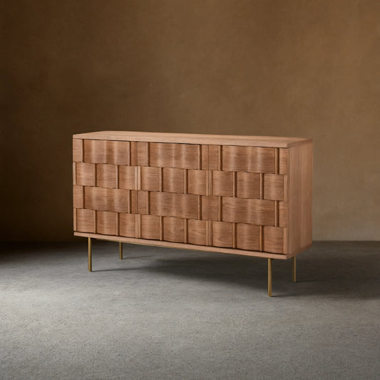 Ariel Woven-Texture 3-Door Sideboard Scandinavian Wood Storage Cabinets
