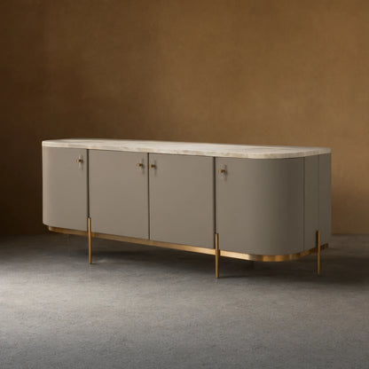 Canodi Luxury Marble Top Sideboard Wood Storage Cabinets With Leather Finish