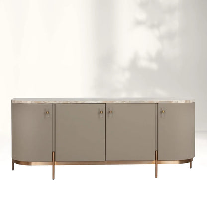 Canodi Luxury Marble Top Sideboard Wood Storage Cabinets With Leather Finish