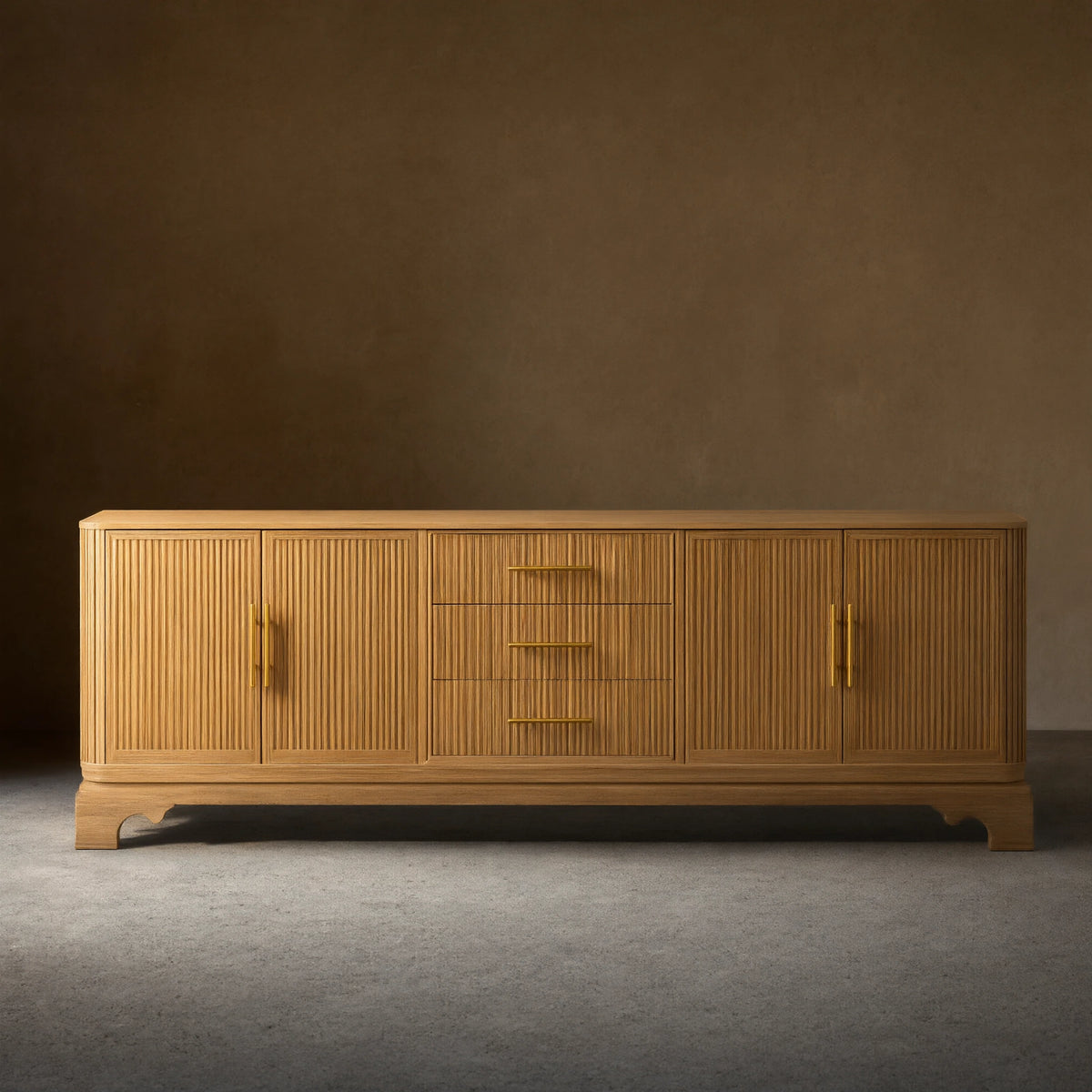 Finnley Reeded Wide-Format Sideboard Wood Buffet Cabinets with 3 Drawers