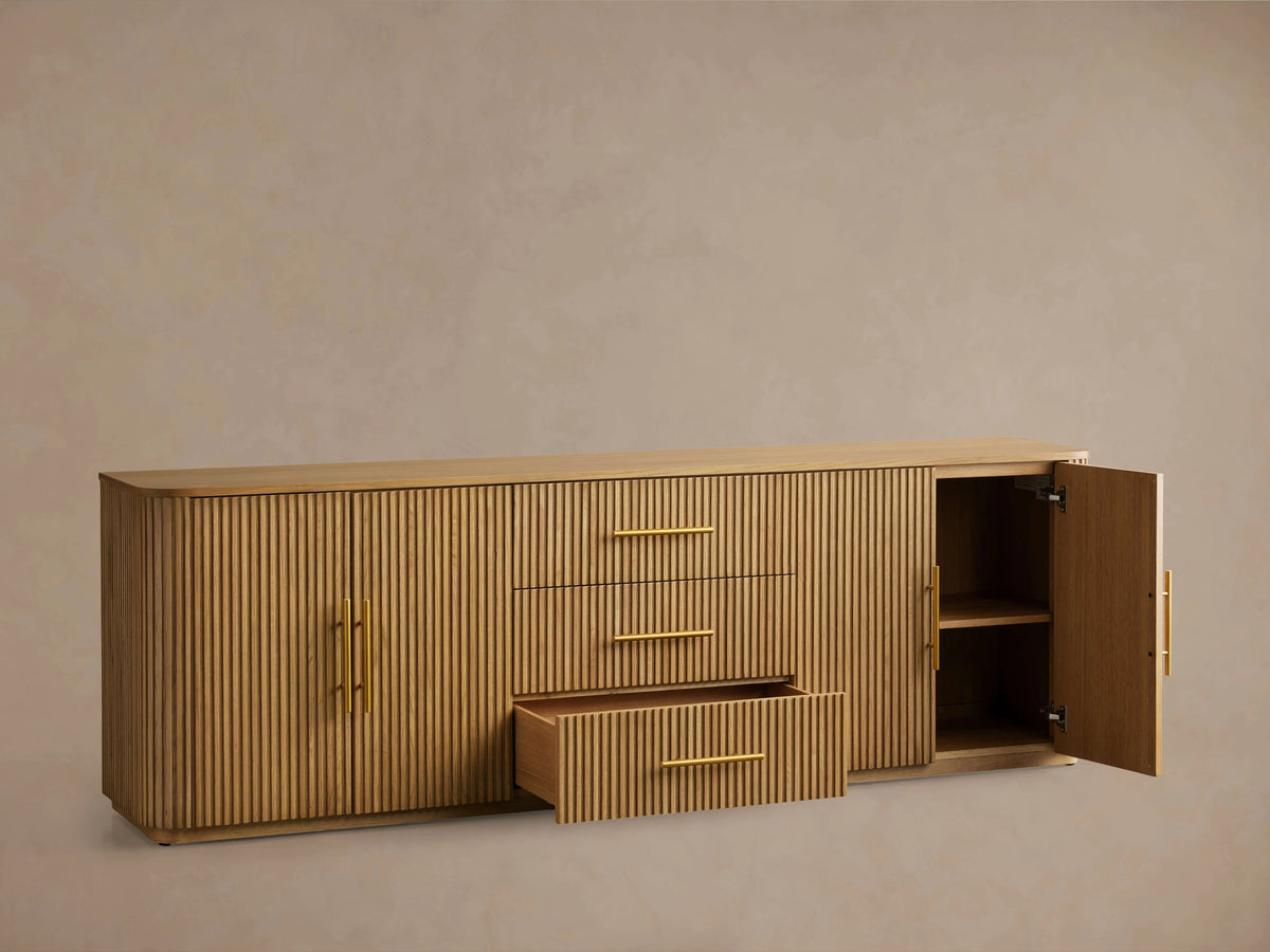 Finnley Reeded Wide-Format Sideboard Wood Buffet Cabinets with 3 Drawers
