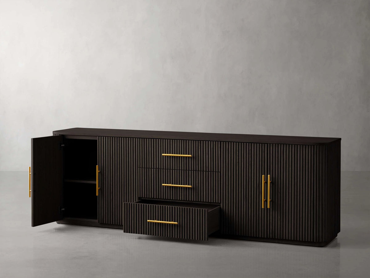 Finnley Reeded Wide-Format Sideboard Wood Buffet Cabinets with 3 Drawers